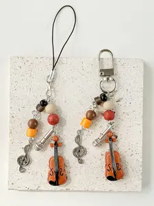 Elegant Violin Note Keychain Chain, Music Theme Alloy Microphone Decoration, Casual Style Bag Phone Charm, Keychain Bag Pendant, Halloween Gift