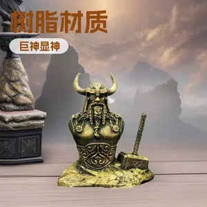 New Western European Mythology Statue - Father of the Gods Odin Half-Figure Resin Statue Thor's Hammer Ornament