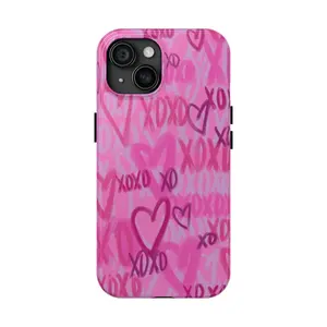 Glossy Phone Case, Graffiti, Spray Paint Hearts, Pink, Cute, Protective Accessories Durable