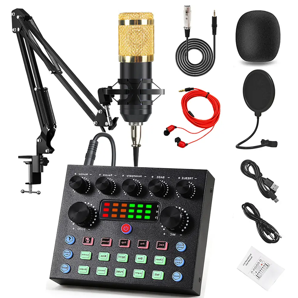 V8S Live Sound Card,Podcast Equipment Bundle,BM800 Podcast Microphone Sound Mixer Bluetooth connection For Smartphone computer,Singing/Streaming/Podcasting/Gaming/Recording/YouTube/PC