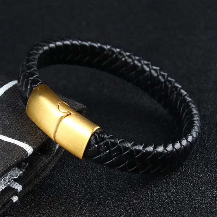 Braided Leather Bracelet - Stainless Steel Bangle,Magnet Buckle,Geometric Design, Fine Polishing, Casual Fashion Costume Jewelry Accessory for Daily Wear