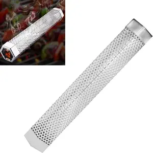 Stainless Steel Grill Smoker Tube with Hexagonal Column Design, 304 Stainless Steel BBQ Smoker Accessory for Charcoal Grill Thick Utensils