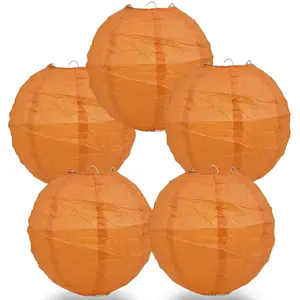 5-Pack 12 Inch Persimmon Orange Free-Style Ribbing, Hanging Paper Lanterns