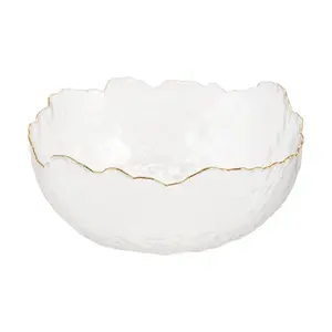 KAWASIMAYA Gold Trimmed Glass Bowl 1500ml Large Salad Fruit Bowl Transparent