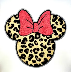 Leopard Bow Mouse Head – Large Embroidered Chenille Patch