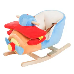 Kids Wooden Plush Rocking Plane (18+ Months) – Ride-On Chair Toy with Lullaby Songs & Seat Belt