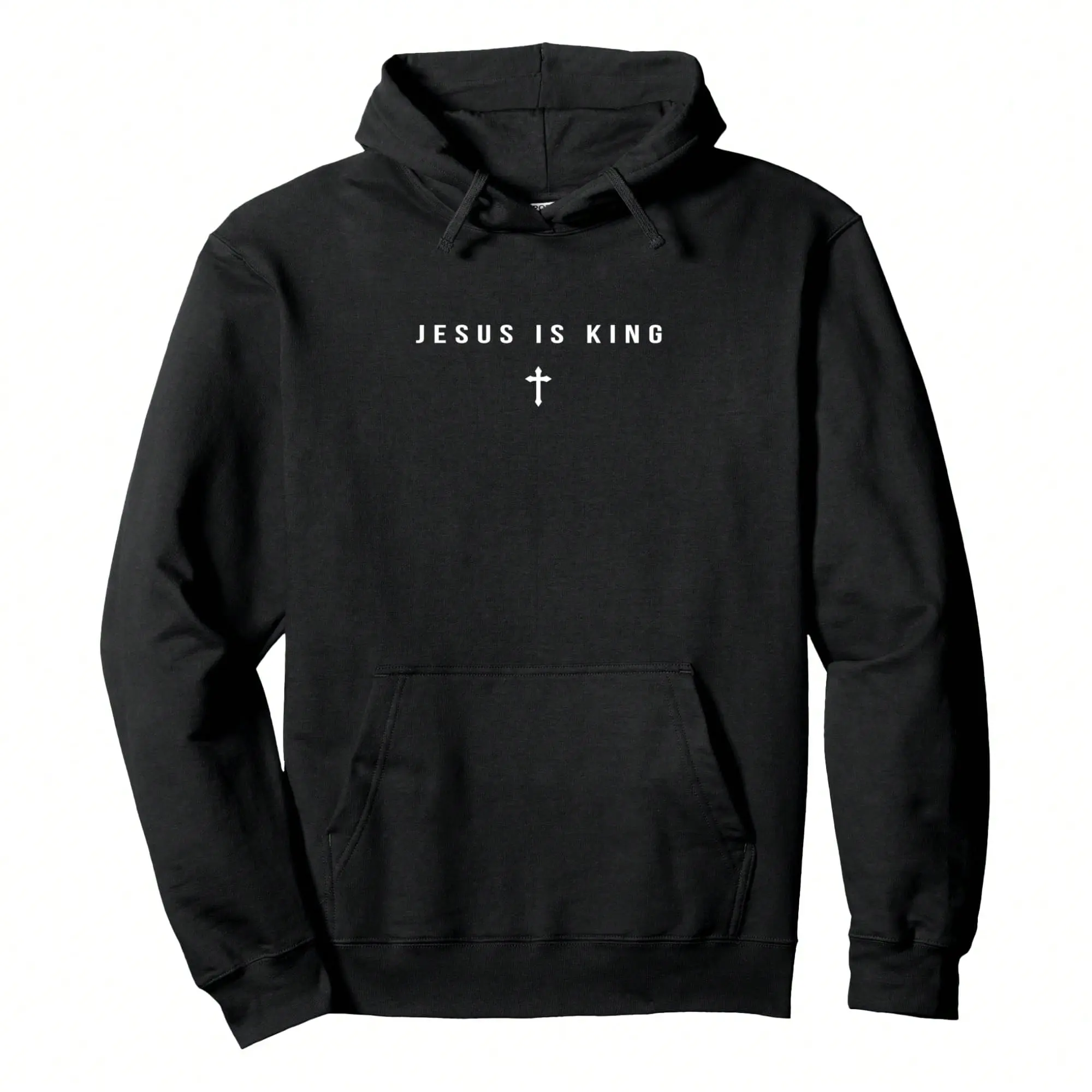 Men's Jesus Is King Cross Christian Minimalist Menswear Pullover Hoodie - Stretch Fabric, Sport-Ready, Pocket-Equipped, Lightweight Ultra-Comfortable Hooded Sweatshirt for Daily Strolls, Travel, Activewear, Print, Long Sleeve, Polyester, Christian Print M