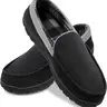 SHOESLOCKER Men's Round Toe Casual Slip-On Moccasin Slippers - Memory Foam Cushioned, Soft Fabric Interior, Non-Slip TPR Plush, Indoor/Outdoor, All Seasons, Black/Brown/Grey, Comfortable & Stylish, Boy Flipflop tiktokshopbacktoschool