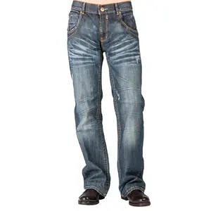 Level 7 Men's Relaxed Bootcut Premium Denim Medium Blue Distressed Jeans