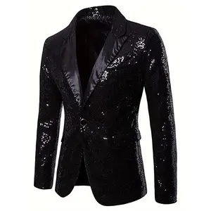 Men's Long Sleeve Blazer Suit, Shiny Casual Jacket Coat, Wedding Party One Button Tuxedo