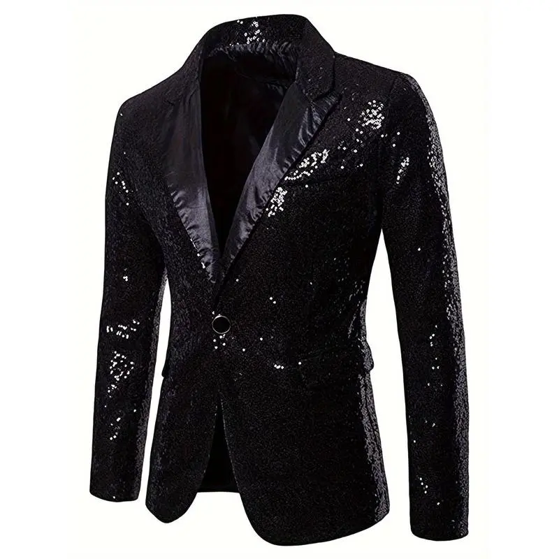 Men's Long Sleeve Blazer Suit, Shiny Casual Jacket Coat, Wedding Party One Button Tuxedo1123