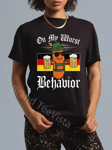100% Cotton Unisex Oktoberfest On My Wurst Behavior Funny German Men Women T-Shirt women graphic shirts