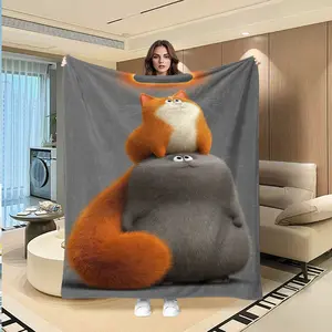 Adorable Cat Blanket, Unique Digital Print Flannel Throw, Perfect Gift for Thanksgiving & Christmas, Versatile Sofa Bed Cover