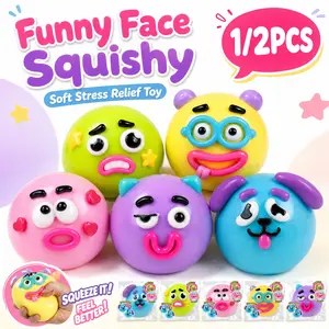 Funny Face Squishy Stress Ball, Cute Soft Squeeze Toy for Kids & Adults, Kawaii Smushers Sensory Fidget Toy, Stress Relief Desk Toy 1/2PCS