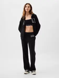 Women Gap Logo Straight Sweatpants - Black