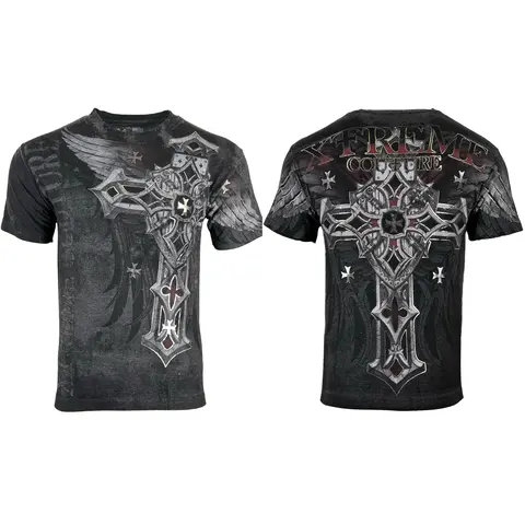 Xtreme Couture By Affliction Men's 100% Cotton Short-Sleeve Round Neck Casual Menswear T-Shirt - Battledome Biker Style