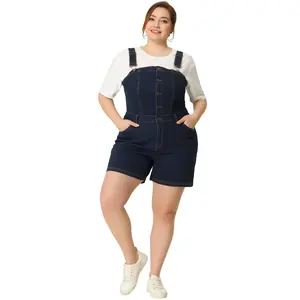 Plus Size Adjustable Jumpsuit Bib Shorts Denim Overalls
