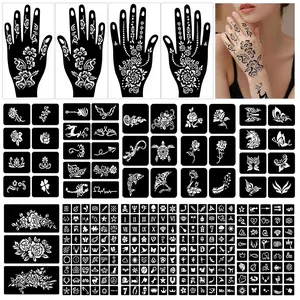 14 Temporary Tattoo Stencils, 4 Hand Tatouage 243 PCS Stencils Reusable Tattoo Stencil for Face Body Art Painting for Women Men Adults Kids