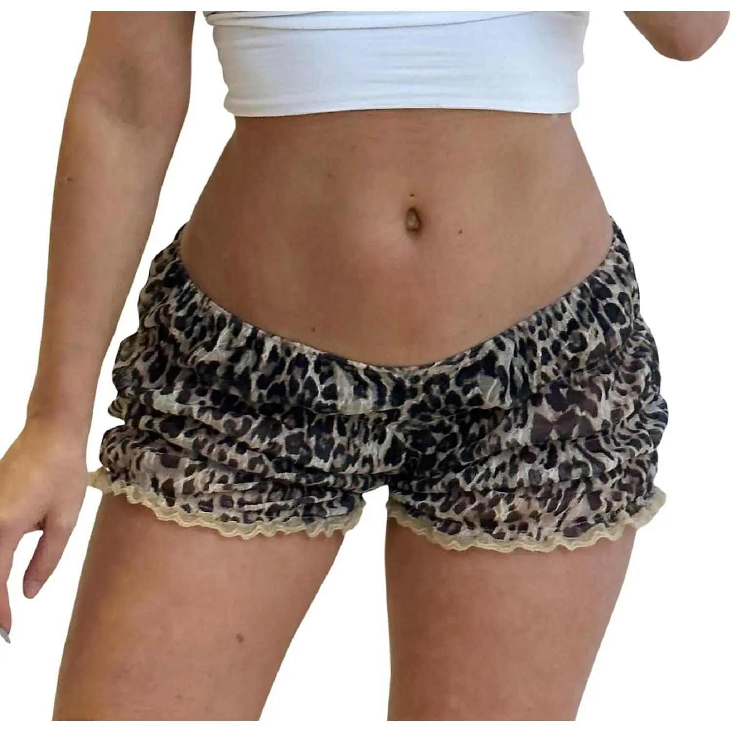 Women Ruffle Frill Boy Shorts Y2k Leopard Low Rise Smocked Mini Shorts Sexy  Bloomers Pj Shorts
