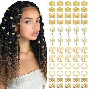 60PCS Hair Jewelry for Braids Gold Braid Clips Style Dreadlock Jewelry Metal Loc Braids Accessories Hair Decoration for Women