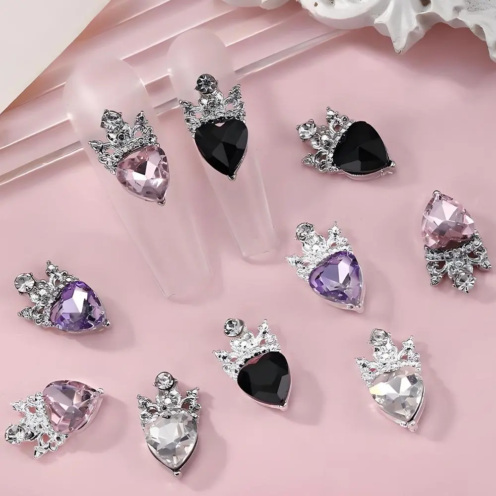 10PCS 3D Luxury Alloy Crown Love Heart Diamond Nail Art Rhinestone Charms Accessories For Manicure Nails Decoration Supplies
