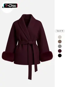 Women's Elegant Solid Color Waist Tie Plush Long Sleeve Thermal Wrap Coat Jackets Outerwear