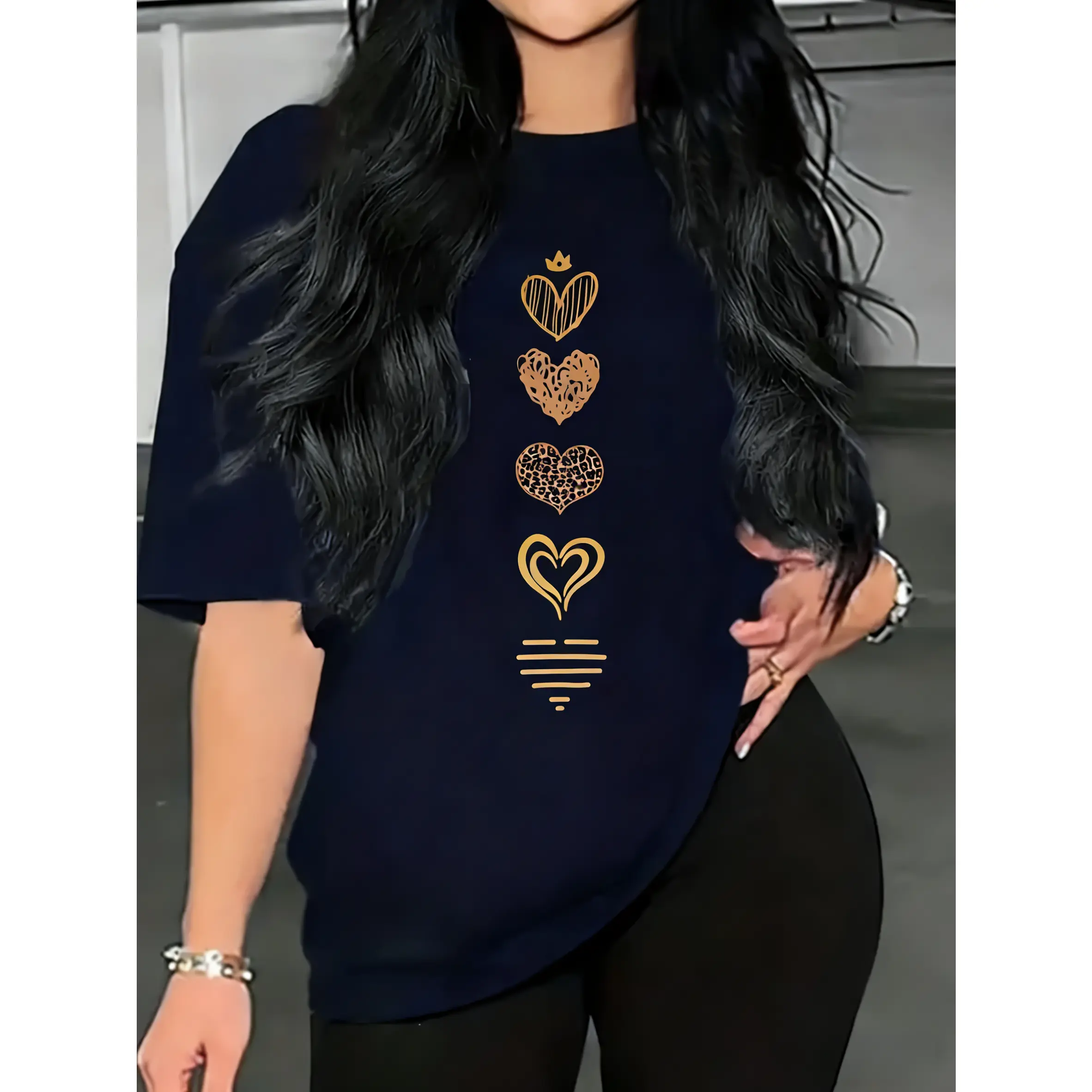 Women's 100% Cotton Basic Tshirt Top - Spring/Summer Casual Short-Sleeve, Round Neck, Heart Pattern, Smooth Fabric, Soft, Lightweight, Breathable