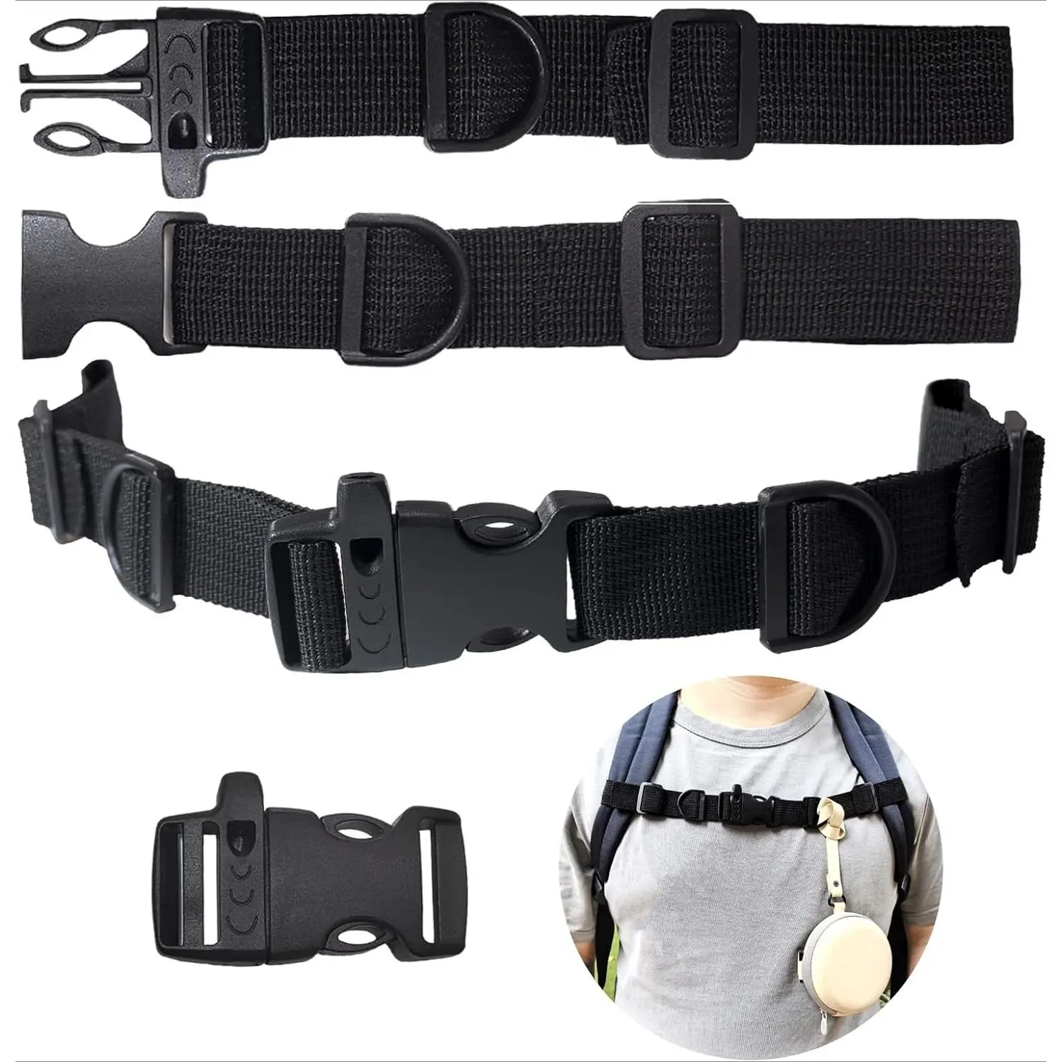 2 PCS Backpack Chest Strap Add on, Adjustable Sternum Straps for Backpacks and Schoolbag, Heavy Duty Backpack Waist Strap Chest Belt with Whistle Quick Release Buckle and Slide Lock for Hiking Jogging