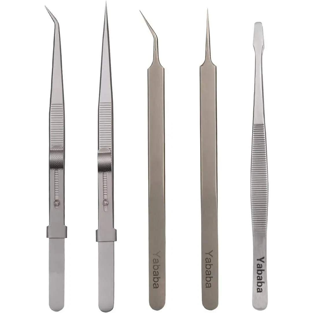 Tweezers, 5 Pcs Tweezers Set, Anti-Static Stainless Long Tweezers Kit for Electronics, Laboratory Work, Jewelry-, Craft, Soldering, Hobby, Watches, Car Machines Repair Etc