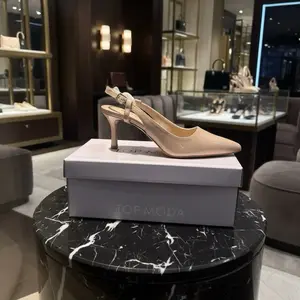 TOP MODA Elegant Beige Patent Leather Slingback Pumps with 2.5Inch Heel for Women's Formal Wear