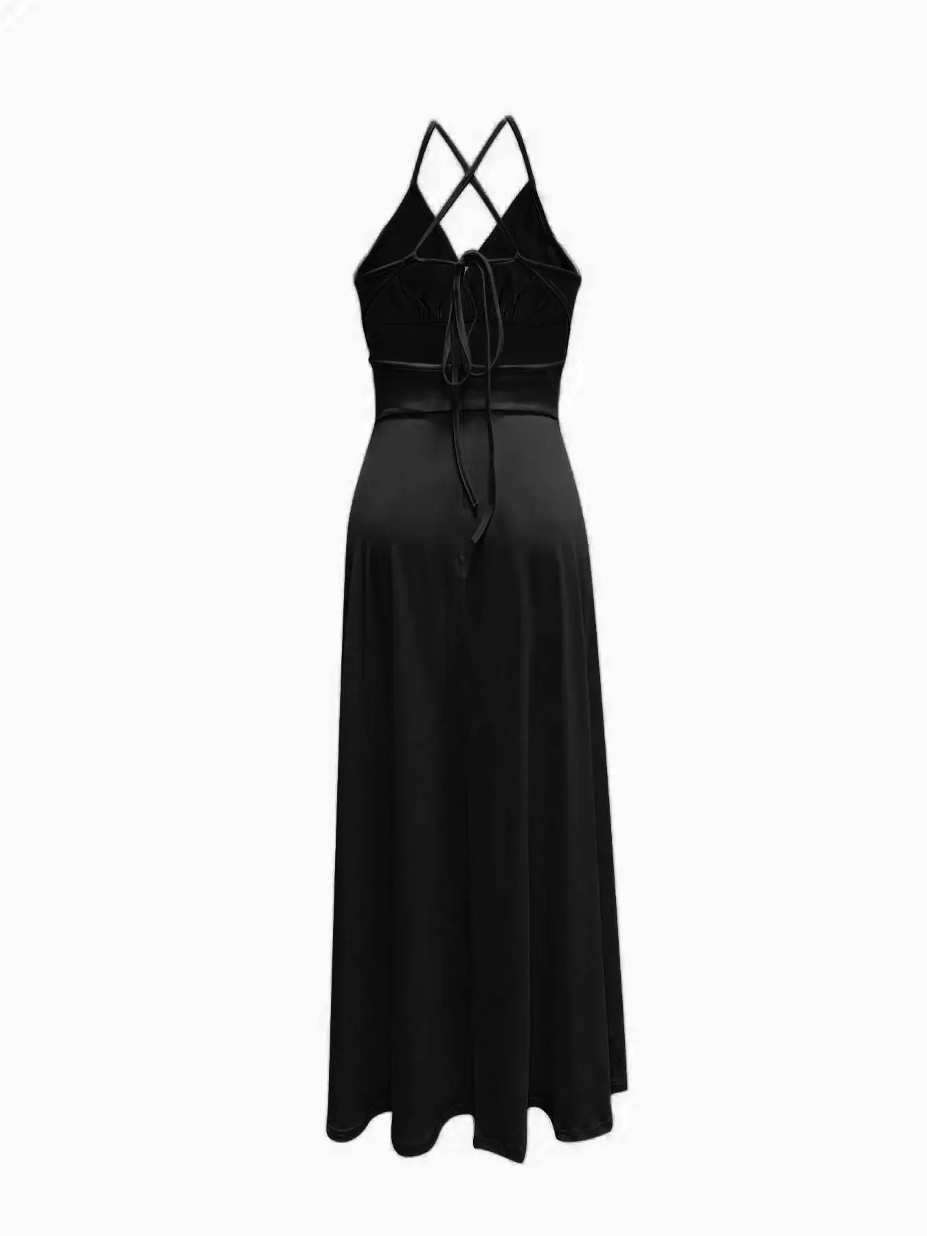 Women's Plain Fitted Criss Cross Backless Split Thigh Spaghetti Strap Cami Dress, Elegant Style Tie Back Ruched Sleeveless Long Dress for Party Holiday Wedding Guest, Ladies Summer Clothes Womenswear - TikTok Shop Women's Plain Fitted Criss Cross Backless Split Thigh Spaghetti Strap Cami Dress, Elegant Style Tie Back Ruched Sleeveless Long Dress for Party Holiday Wedding Guest, Ladies Summer Clothes Womenswear - TikTok Shop