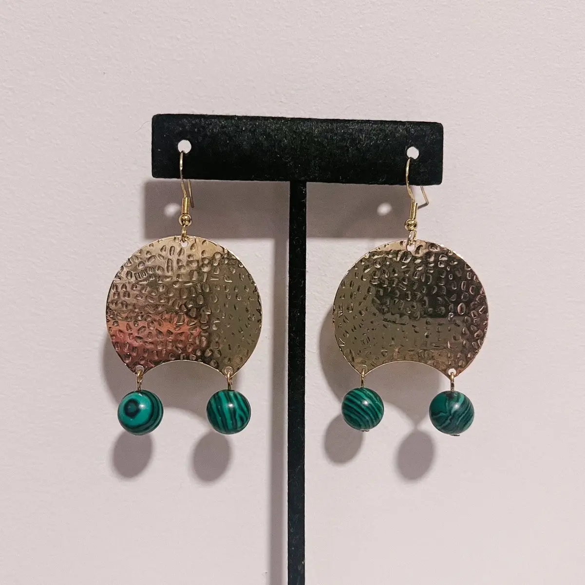 Gold and Green Beaded Earrings