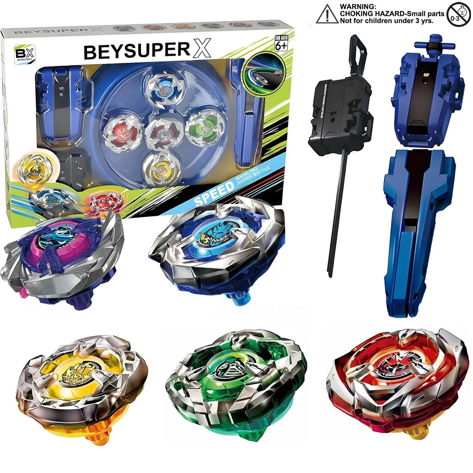 X Battling Spinning Tops Set with Bey Stadium, 5 Durable Metal Fusion Spinning Gyros X Tops 2 Handheld Launchers and 1 Grip, Combat Battling Game Set Ideal Gift, Anime Design