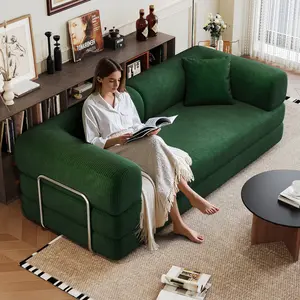 3-in-1 Corduroy Convertible Sleeper Sofa Bed, 78.8" Boneless Couch Cloud Sofa with Pull-Out Bed, No Assembly Required, Futon Loveseat Floor Mattress with Stainless Fixed-Shape Frame for Living Room
