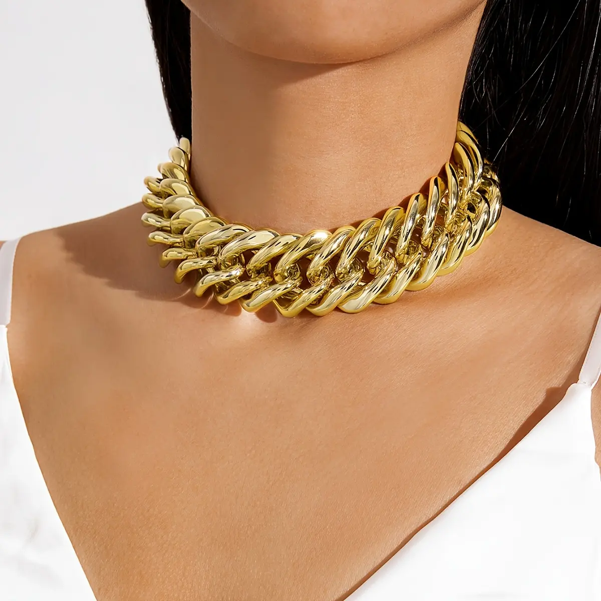 Girls' Exaggerated-Style CCB Plastic Thick Cuban Chain Necklace, 1-Piece Costume Jewelry for Dance Parties, Graduation Gift for Friends