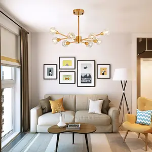 YYDS Modern Crystal Chandeliers, 9 Lights Golden Chandelier for Living Room Bedroom, Dining Room Chandelier Over Table, Kitchen Light Fixtures(Bulbs Not Included)