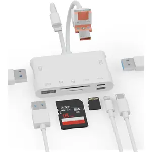 Memory Card Reader, 7-in-1 SD Card Reader & USB OTG Adapter with  SD & SD C ard Slots, SD Card Reader for i-Phone/i-Pad, USB-C and USB-A Devices, Supports SDHC/SDXC/MMC  iOS