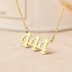 Old English Angel &amp;   Number Necklace Numerology Jewelry for Women  Plated Stainless Steel 2000s jewelry