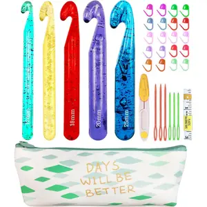 24PCS Large Crochet Hook Set Sizes 10mm-25mm Big Crochet Hooks for Chunky Yarn with Storage Case (Colourful)