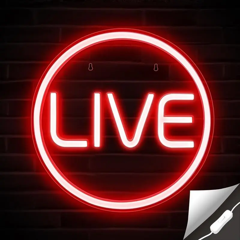 Live Streaming Indicator Light, Neon LED Lamp for Streamers, Gamers, Studios, Bedrooms, Wall Mounted, Adjustable, 10w, Dimmable Neon Sign