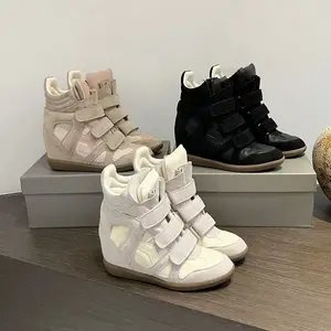 Velcro invisible inner heightening women's shoes 8CM slope heel color matching sports and leisure shoes high top shoes