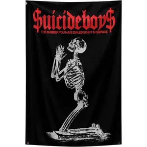Suicide Funny Boy Band Tapestry Skull Pattern Black and Red Background 40x60 in Hanging Wall Tapestry Poster Sign Decoration Suitable for Bedroom College Living Room Dormitory Party Decoration