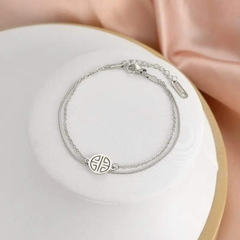 1pcFashionable double-layer bracelet printed with the word "Fu", simple small blessing bracelet for women. Valentine's Day gift fashion niche design hand ornaments31pc