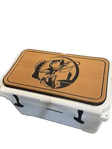 YETI Cooler Pad with Hooked on Bass Logo - Top Fits YETI Tundra Cooler Lid - Rust/Black Mat - Easy Peel and Stick Application - 3M Adhesive - Camping Equipment - Camping Gear