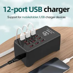 12 Port USB Charging Station, Wall-Mounted USB Charger HUB, Desktop Charging Strip for iPhone iPad Ipod Laptop and More Devices