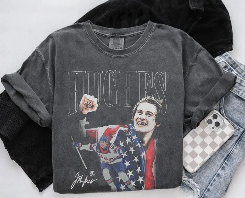 Comfort Colors Jack Hughes Hockey USA Team Vintage Bootleg 90s Shirt