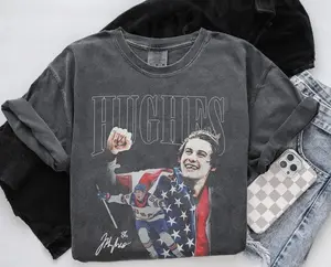 Comfort Colors Jack Hughes Hockey USA Team Vintage Bootleg 90s Shirt