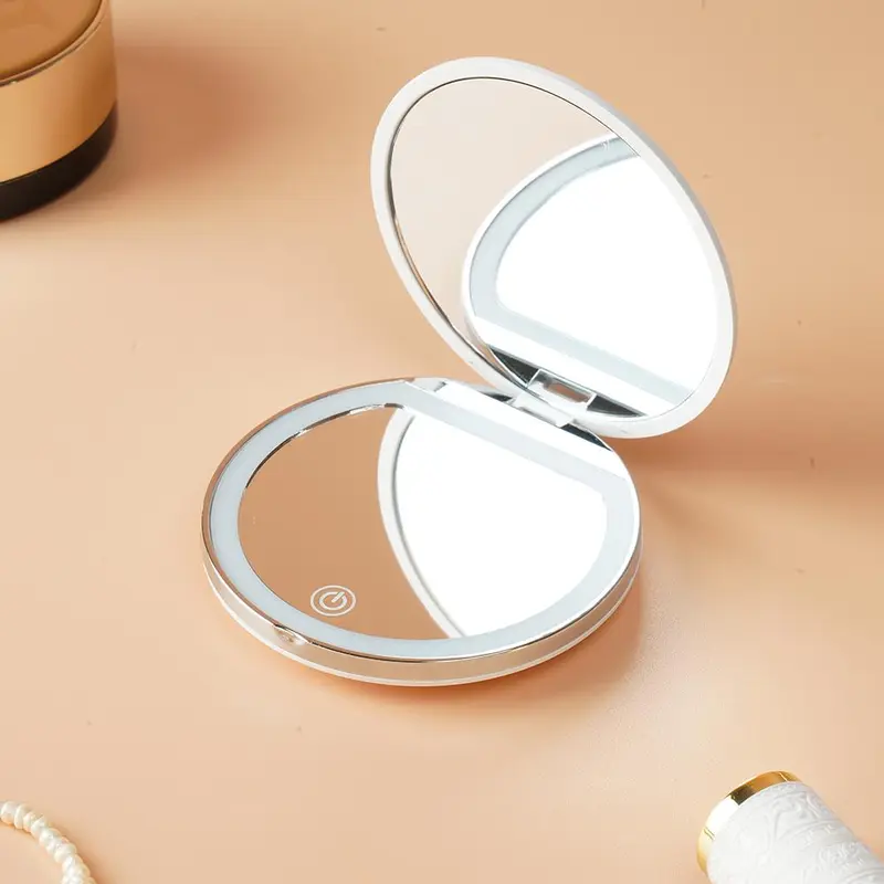Portable Foldable Makeup Mirror, 1 Count Glam Travel Makeup Mirror with LED Light, Compact Mirror for Women, Pocket Size Makeup Tools, Travel Hand Mirror 3