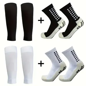 2/3 Set Grip Soccer Socks and Shin Guard Sleeves Non Slip Soccer Sleeve Socks for Men Soccer Football Sports Grip Socks Set
