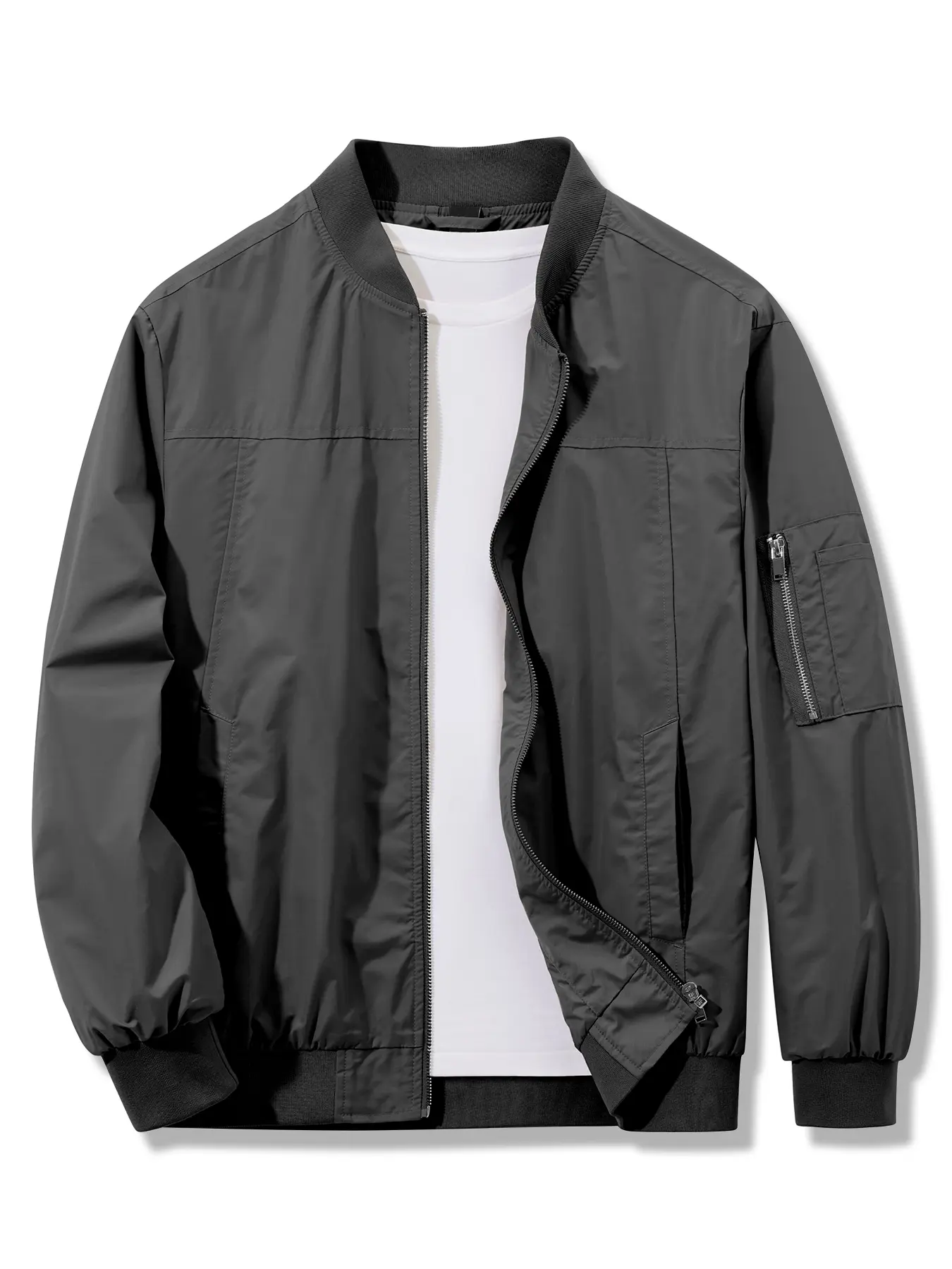Men's Bomber Jacket Lightweight Zip Up Flight Jacket Casual Windbreaker Outerwear With Zipper Sleeve Pocket